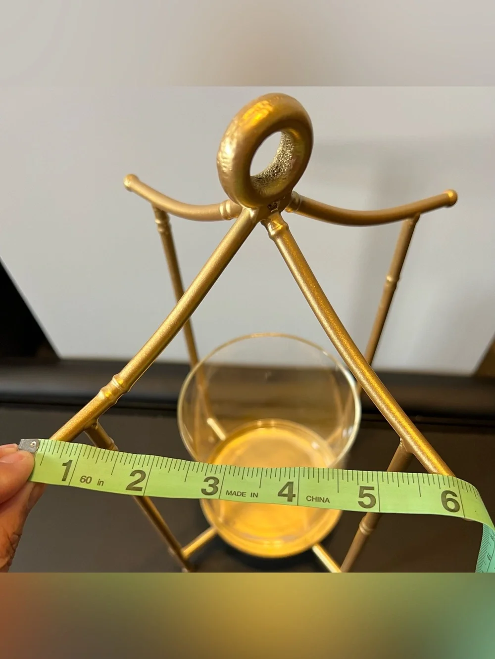 Set of 2 Gold Faux Bamboo Hurricane Candle Holders Pagoda Lanterns